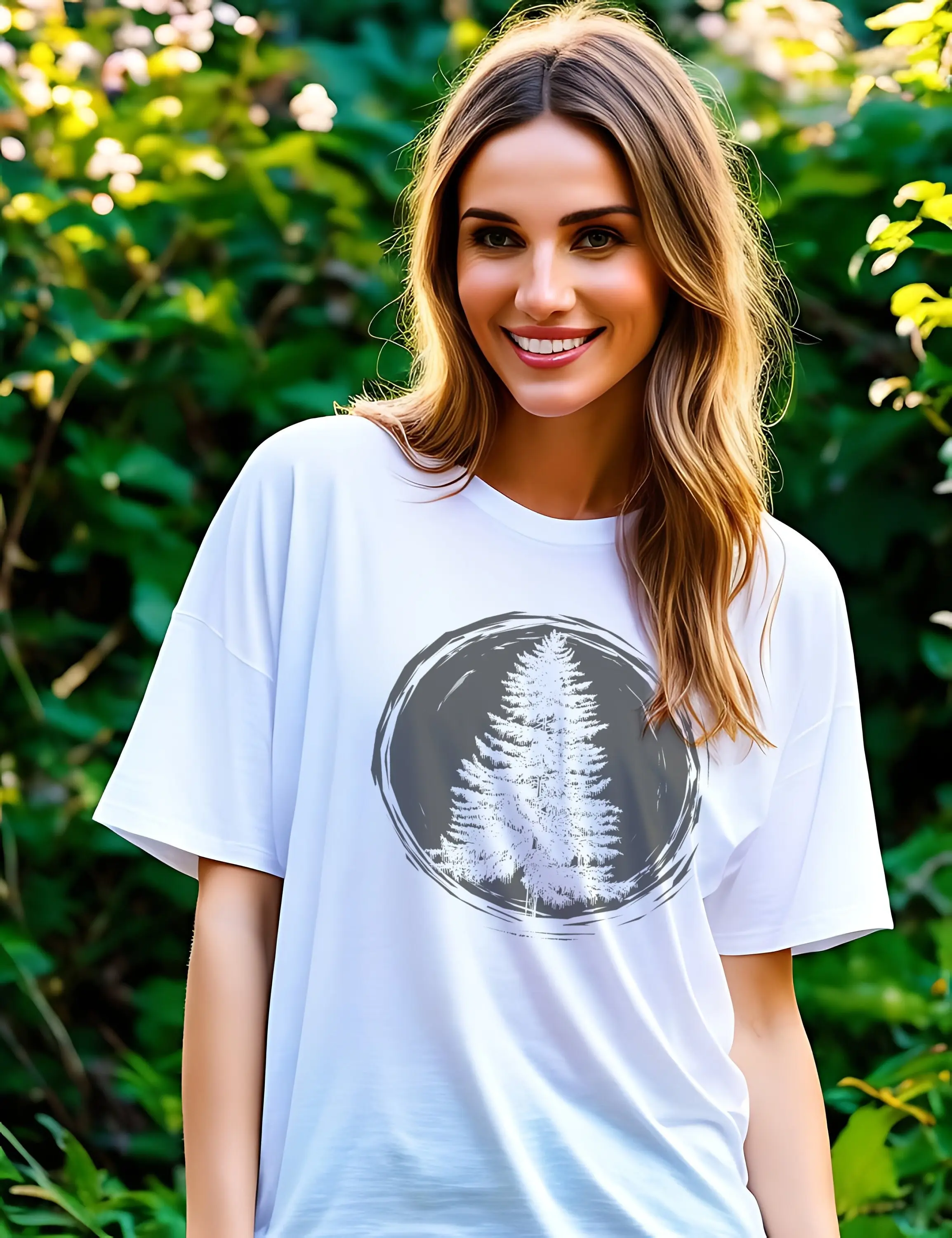 T Shirt Scandi Style Fichte Nadelbaum Wandern Natur Nadelbäume Silhouette Adventure Wald Outdoor Abenteuer Weihnachten 435Apt2