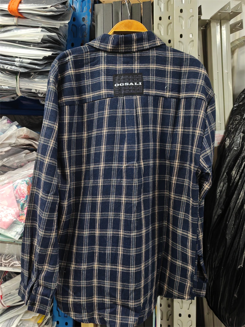 Turn-down Collar Blue Plaid Casual Men Shirts Long Sleeve Autumn Outerwear Clothes