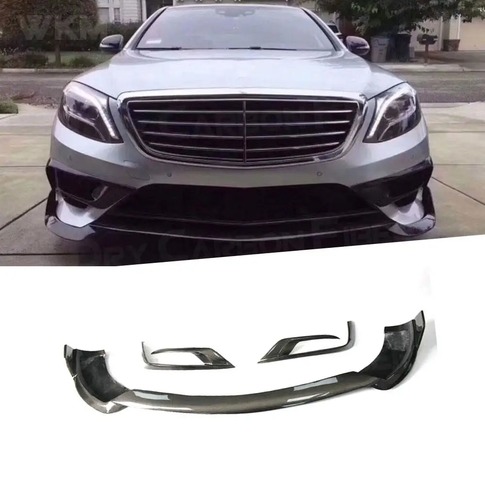 

For S Class Carbon Fiber Car Front Lip Spoiler FogLamp Eyelid Trims For Mercedes Benz W222 S63 S65 2014-2017 Head Bumper