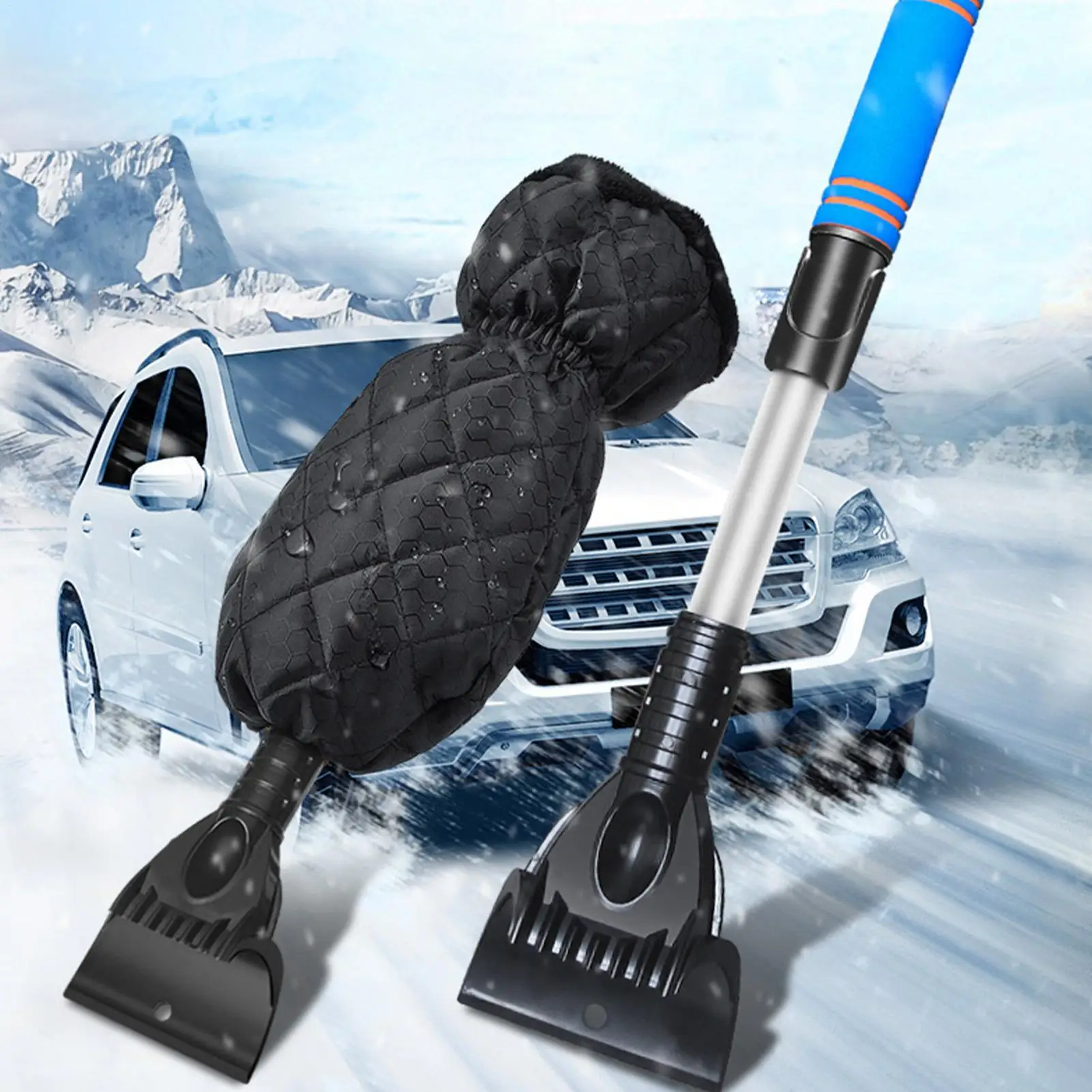 

Скребки для льда для лобового стекла автомобиля, выдвижная щетка для снега, эргономичный скребок для окон с флисовой перчаткой для удаления мороза, автомобильная промышленность