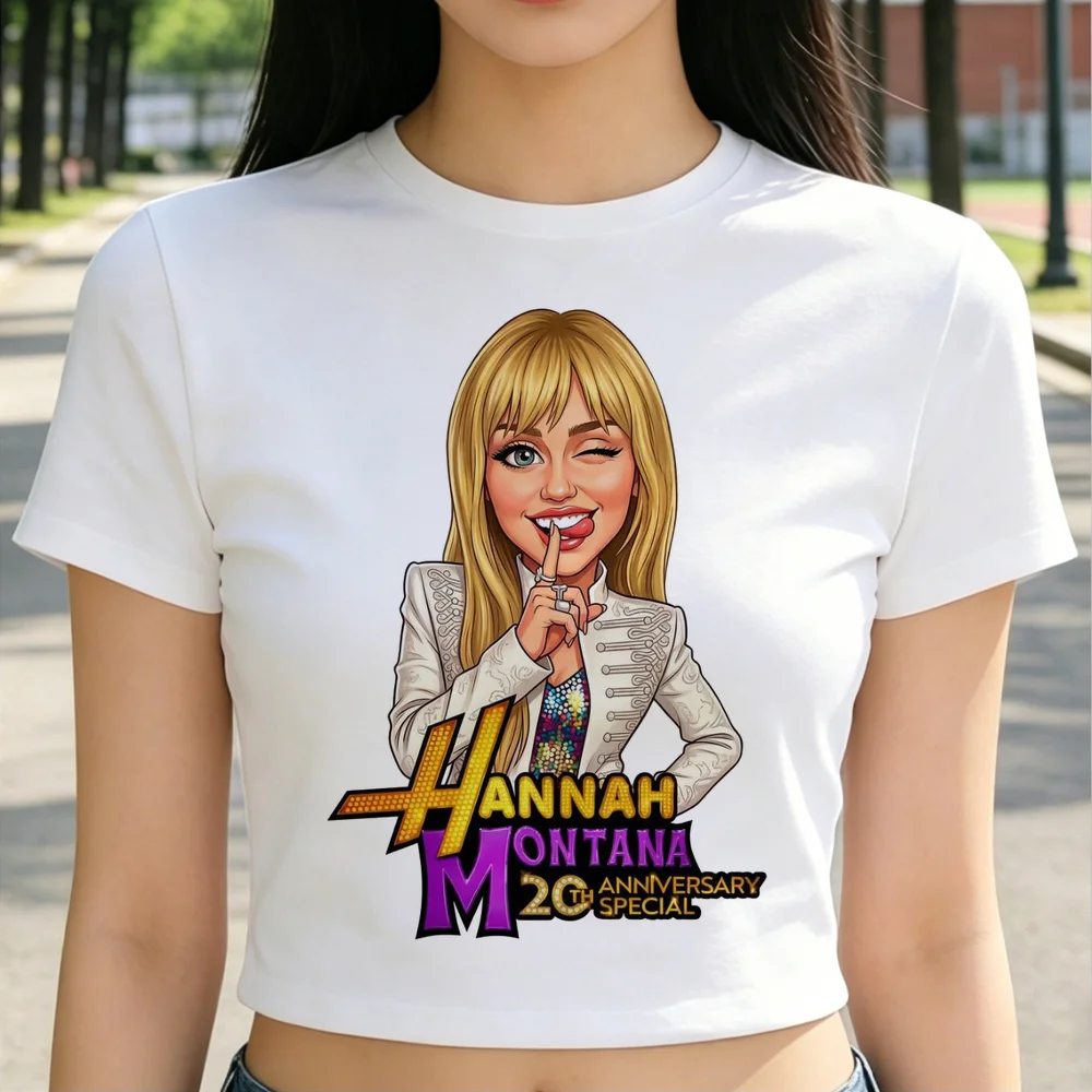 Hannah Montana crop top ladies goth alternative  manga scene  japan t-shirt summer japanese party kawaii