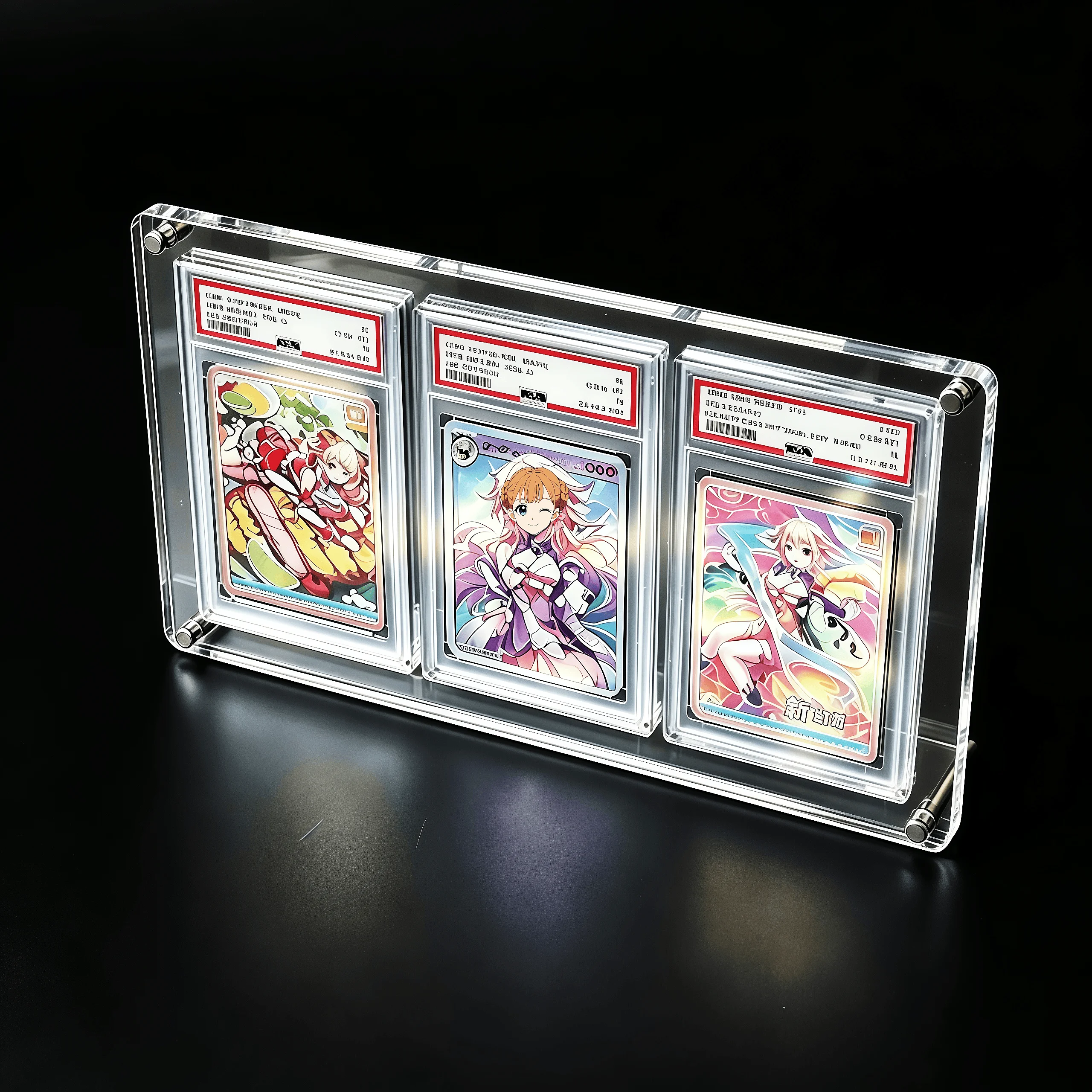 3スロットアクリル製トレーディングカードスタンド-35pt厚仕様究極ディスプレイ-グレード付きポケモン、遊戯王用-クリスタルクリアショーケース-ギフト