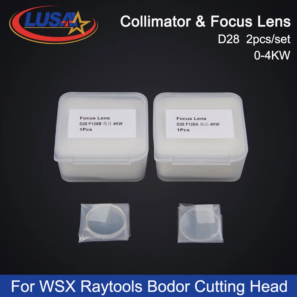 LUSAI Laser Collimator & Focusing Lens D28 D30 F75/F100/F125/F150/F155/F200 2Pcs/Set 1064nm For WSX Raytools Bodor Cutting Heads