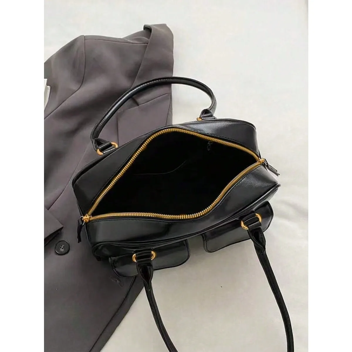 Large Capacity Simple Pu Tote Bag With Multiple Pockets & Shoulder Strap For Work,Solid Color Personalized Handbag,School Bag,Large Capacity,Portable,Classic Casual,For Teen Girls Women College Students,White-Collar Workers,Perfect For Work