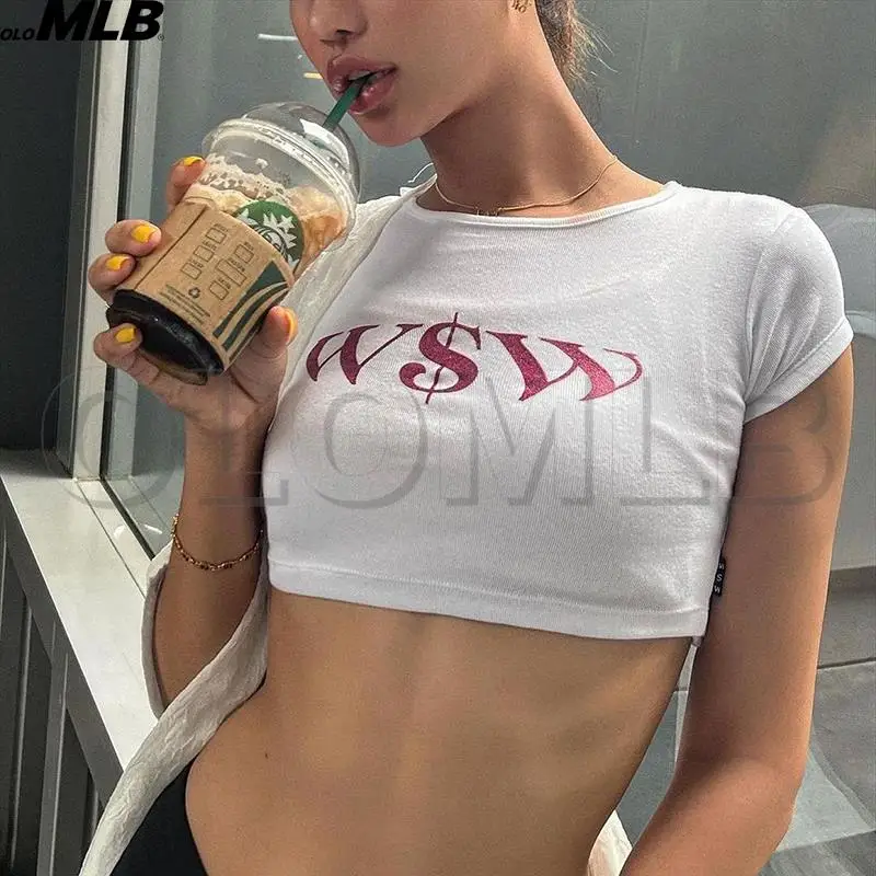 

Cute Cropped Top Fashion Y2K Streetwear Graphic Short Sleeve Tee Summer Woman clothes Kawaii 2000s Vintage letter Print Baby Tee