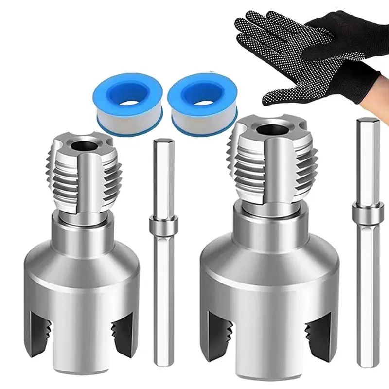 AAAF 2PCS PVC Pipe Threading Tool Integrated Internal & External Pipe Threading Tool For 1/2'', 3/4'' Dies For Electric Drill