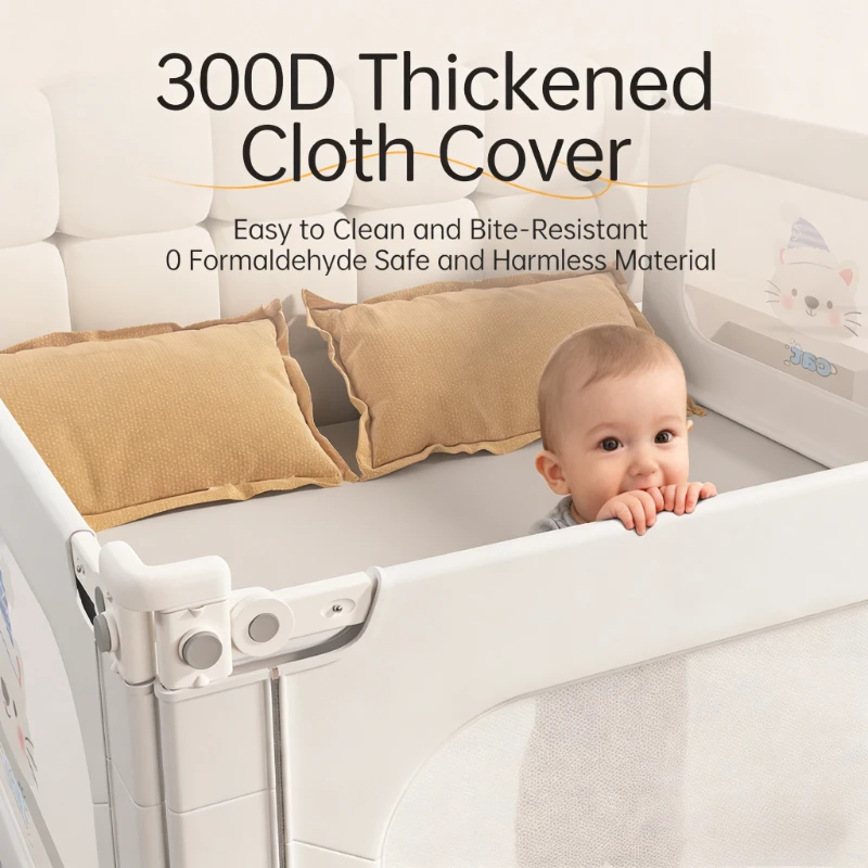 3-Panel Suit Baby Anti-Fall Bed Fence Set - Liftable Safety Guardrail for Children's Raised Bed, Side Protective Rail Breathable