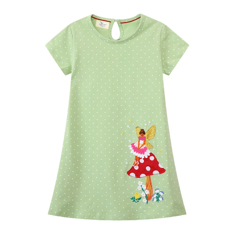 

Jumping Meters 2-7T Princess Girls Dresses Summer Dots Baby Dresses Short Sleeve Fairy Applique Fashion Cute Children Clothes