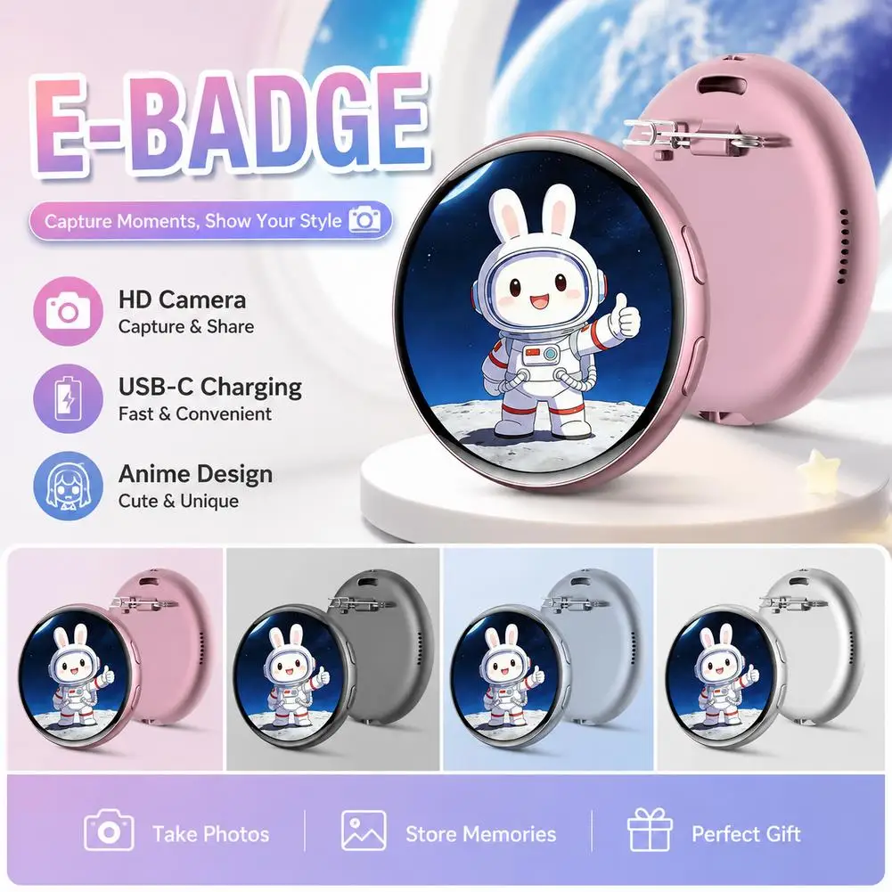 New upgrade 1.5" HD Bluetooth E-Badge For Ebadge Electronic Bar Pendant Upload Images/GIFs/Videos 32MB Storage