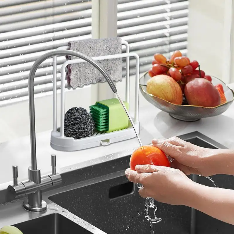 Kitchen Towel Storage Rack Sponge Drain Shelf Plastic Dishcloth Stand Home Organizer Holders with Drainage Tray Gadgets