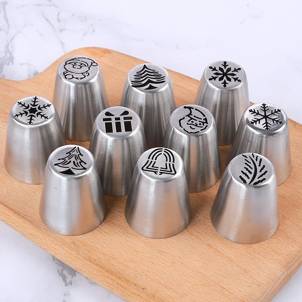 10Pcs Russian Piping Tips Set Christmas Cake Decorating Tools Nozzles Piping Icing Tips for Cake Cupcake Cream Muffins