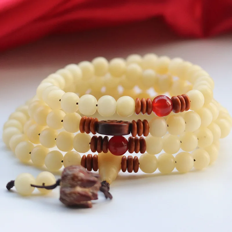 Boutique Tibetan Style Yak Bone Apple Orchard Bracelet Fashion Olive Spacer Beads Dripping Blood Lotus Collectables-Autograph Ro