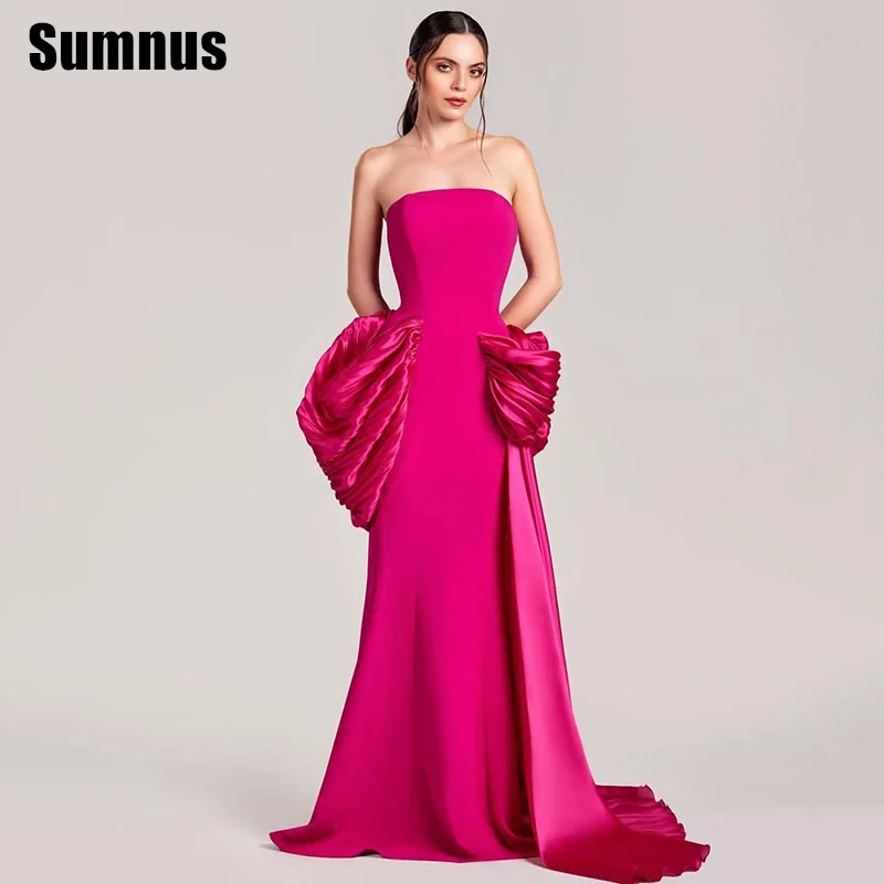 

SUMNUS Formal Fuchsia Satin Evening Prom Gowns Mermaid Strapless Party Dresses Floor-Length Dress 2025 With Train Customized