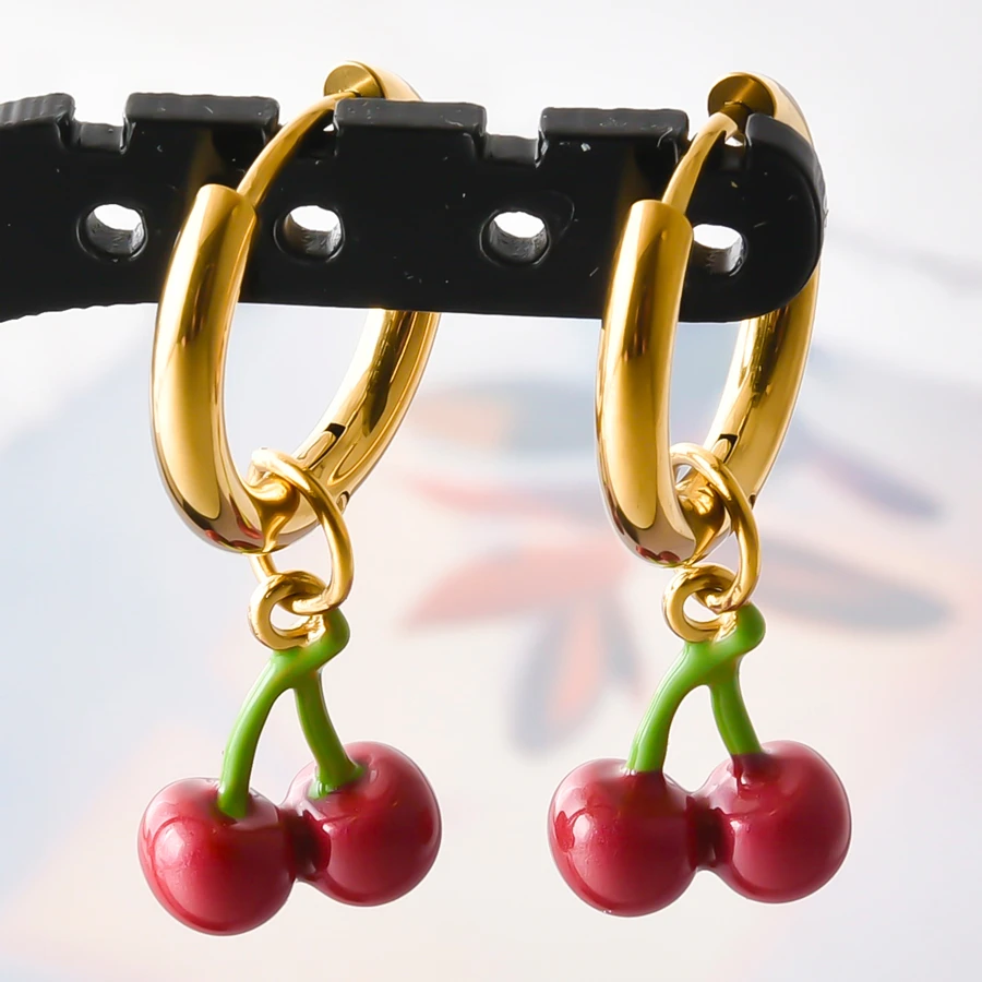 316 Edelstahl Stereoskopische Kawaii Enten-Erdbeer-Kirsch-Paprika Hängeohrringe für Damen und Herren Schmuck Piercing Geschenk – Detail 14