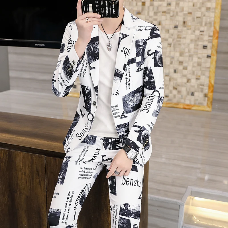 2024 autumn new men (suit + trousers) stylish and handsome all the trend Korean version slim trend two-piece set