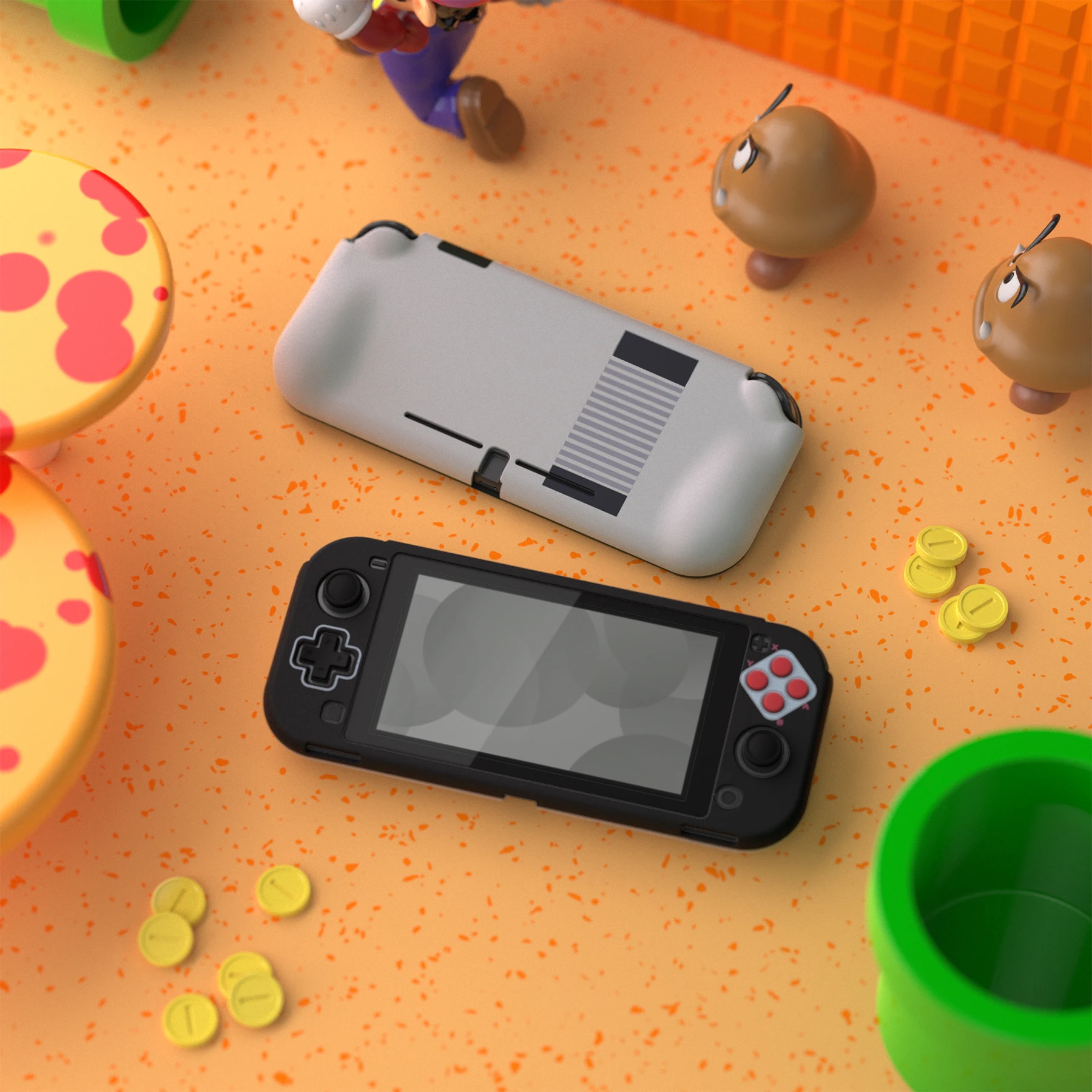 PlayVital ZealProtect 닌텐도 스위치 라이트용 인체공학적 보호 케이스, 화면 보호기 및 엄지 그립 포함-클래식 NES 스타일