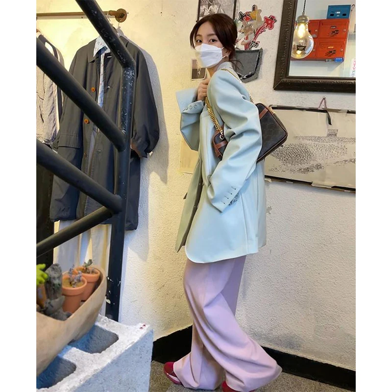 Elegant Pu Leather Jacket Women Fashion Streetwear Oversized Coat Autumn Winter Harajuku Korean Long Sleeve Casual Outerwears
