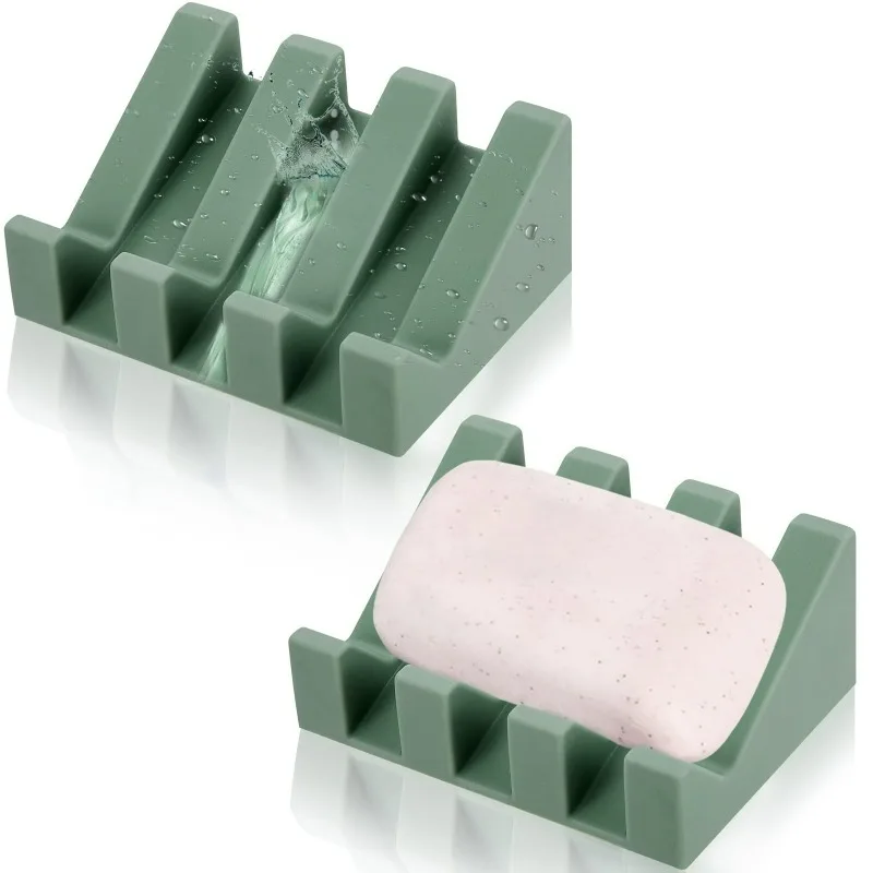 Silicone Self Draining Soap Dish Holder Waterfall Design Drains Fast To Keep Soap Dry for Shower & Kitchen