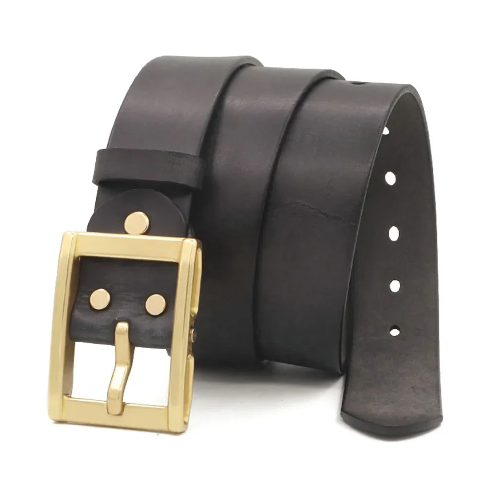 New Style Thickened Cowhide Vegetable Tanned Leather Belt with Brass Buckle for Men's Vintage Tooling Jeans 38mm Width