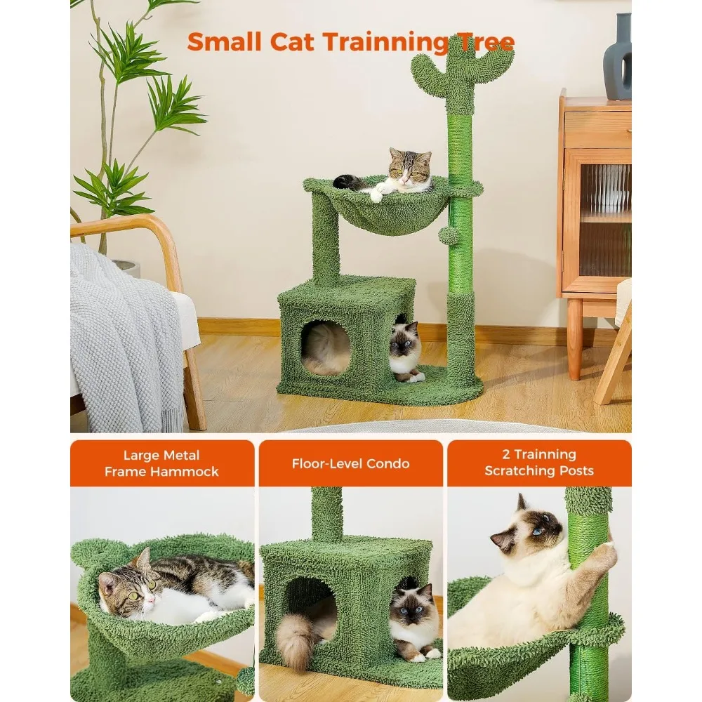 MUTTROS Cactus Cat Tree 40 "torre para gatos, Alfombra de Metal grande, hamaca, poste de rascado para gatos, condominio para gatos de interior, bola colgante, Verde