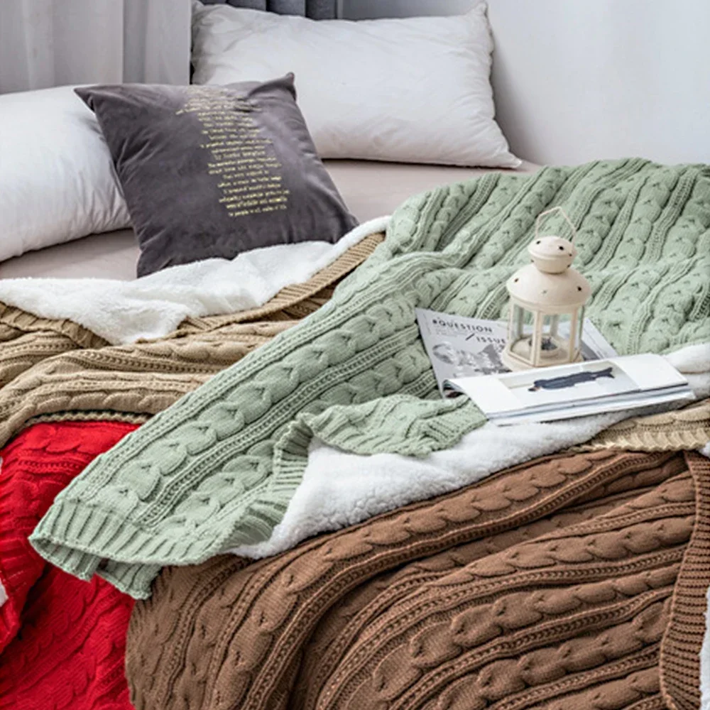 Lamb Wool Blankets Sofa Cover Bedroom Bedspread on The Bed Fleece-lined Knitted Leisure Warm Winter Blanket Throws