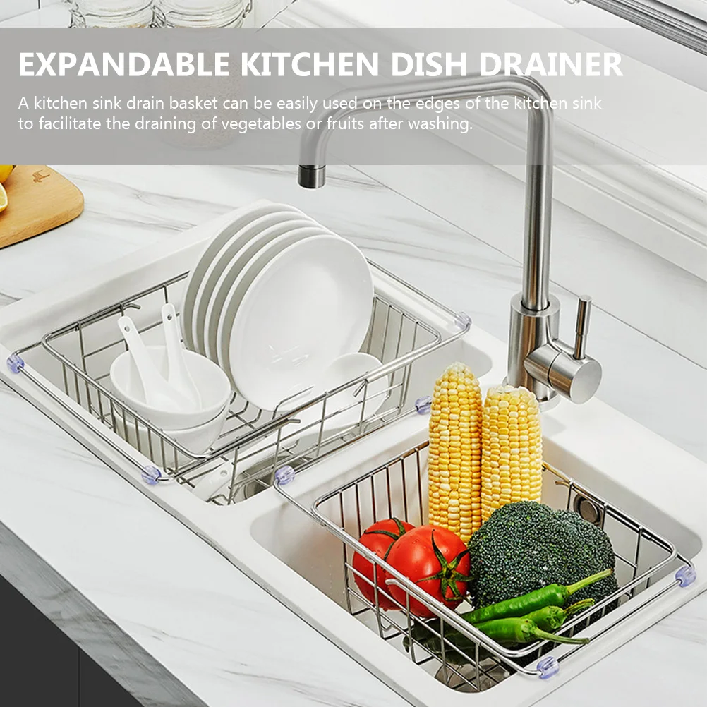 

Expandable Sink Drainer Basket Countertop Dish Drying Rack Large Capacity Household Tableware Holder Kitchen Storage