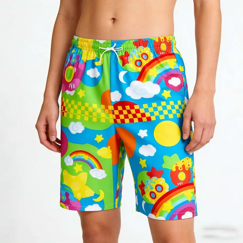 2026 Dopamin-Regenbogen Cartoon Strandhosen, Kinder- und Erwachsenen-Partnerlook, Atmungsaktive Sommer-Strandurlaub Freizeithosen