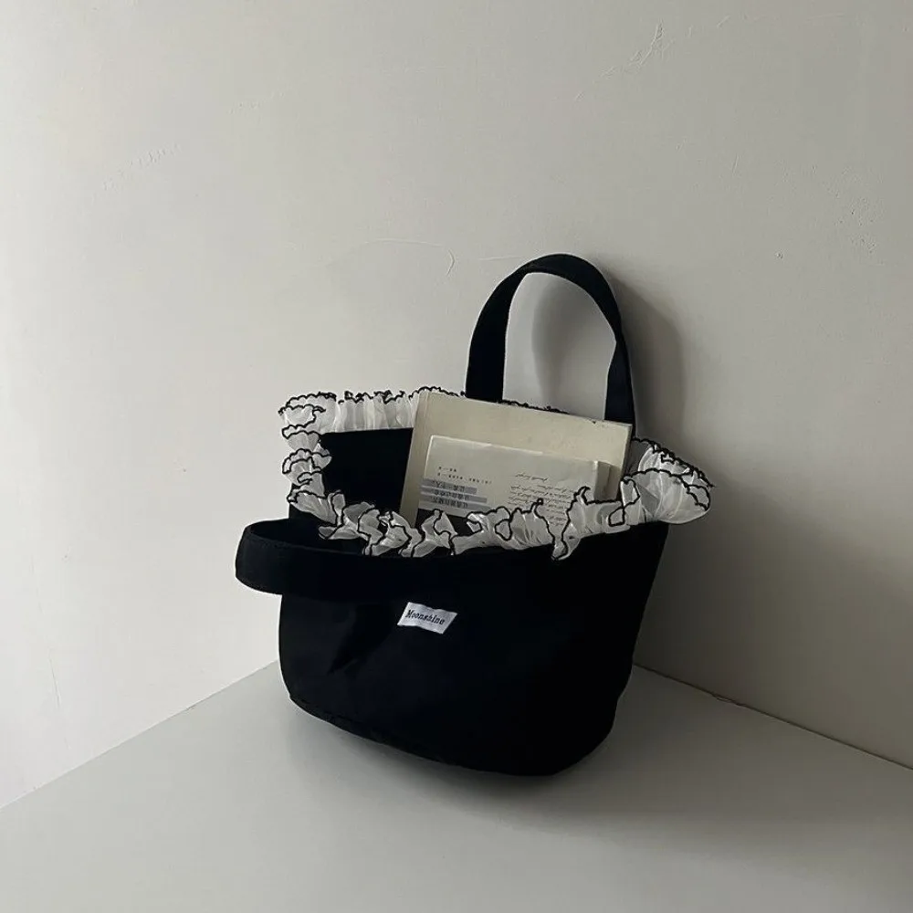 New Style Large Capacity Canvas Tote Bag Lightweight Ruffle Edge Lace Trim Handbag Portable Shopping Bag Commute