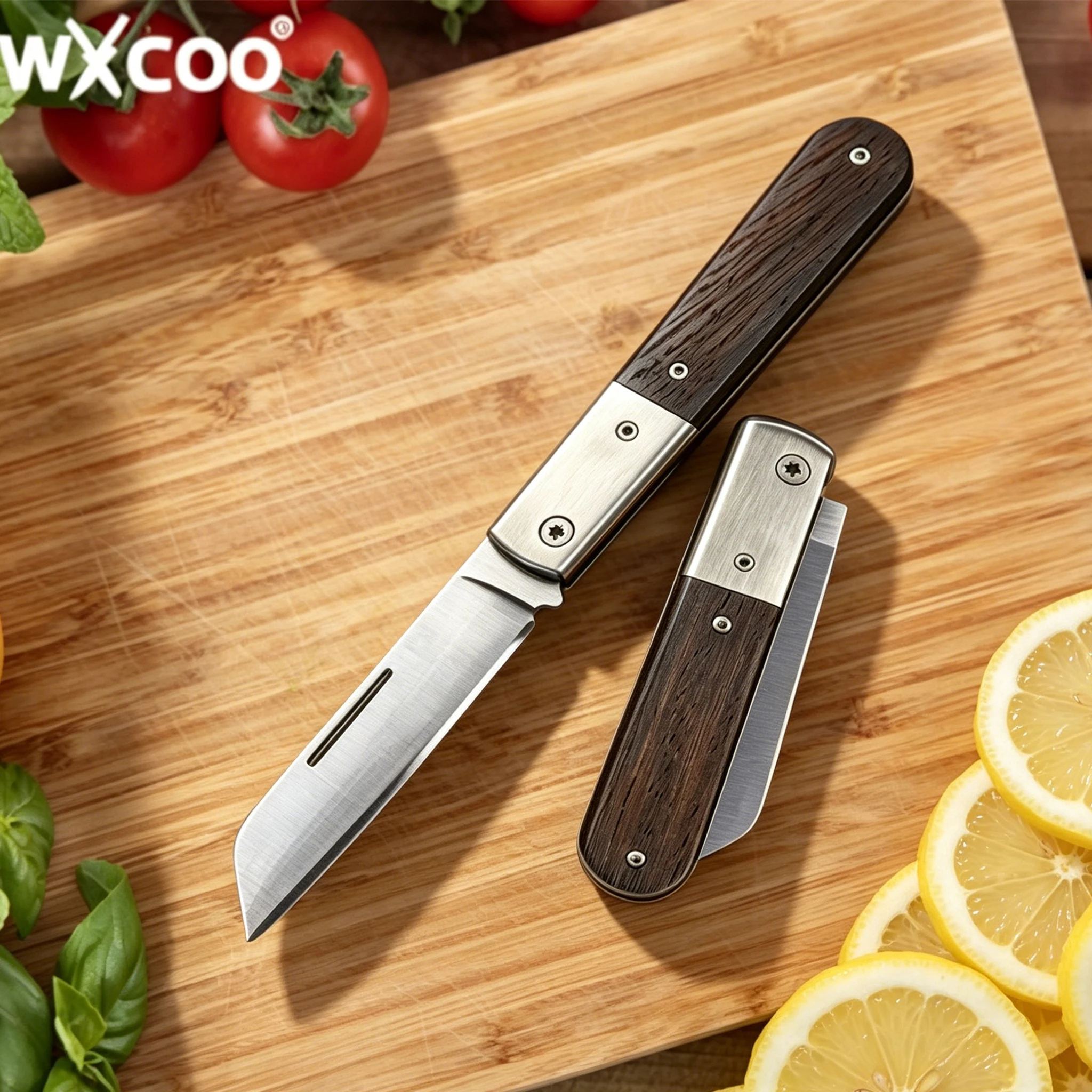 WXCOO Stainless Steel Folding Knife Fruit Paring Knife Wooden Handle for Kitchen Lemon Peeler Pocket Knife Kitchen Accessories