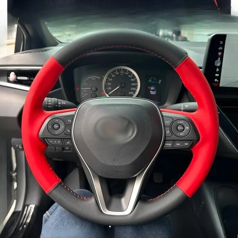 

Для Toyota Avalon Camry Crown Corolla RAV4 2018-2023 сшитый вручную красный чехол на руль автомобиля из натуральной кожи