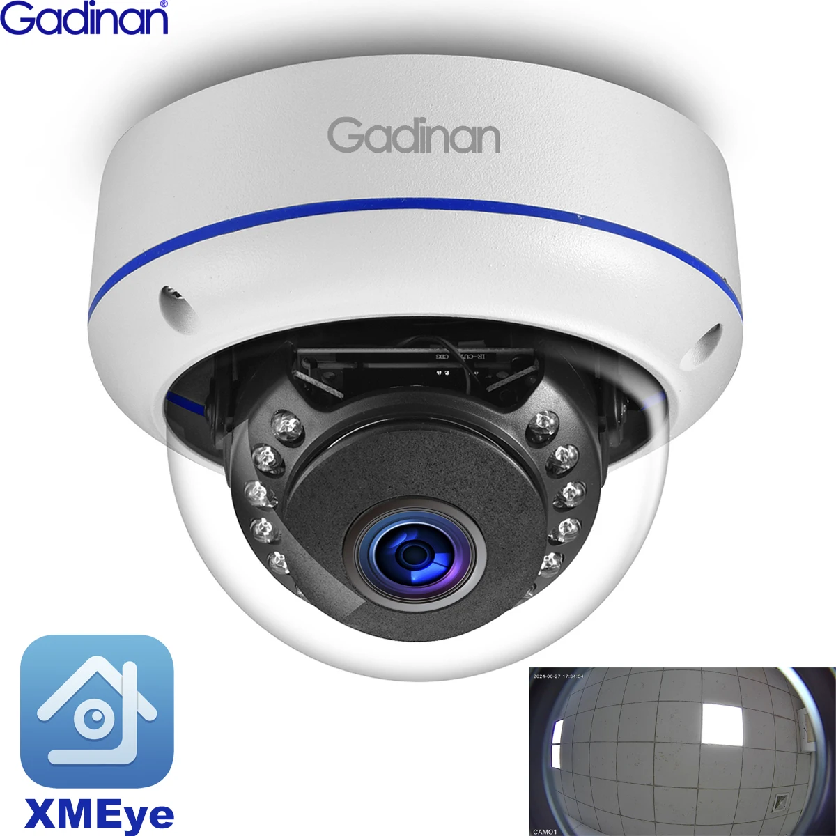 Gadinan Dome CCTV 4K IP Camera 1.7mm Fisheye Wide Angle 8MP 5MP 4MP 150 Degrees Face Detection Video Security POE Camera XMEye