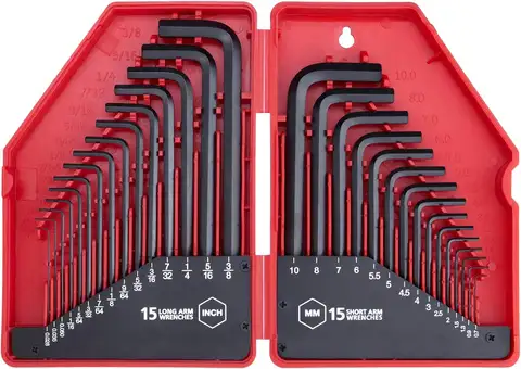 30-Piece Hex Key Allen Wrench Set, SAE & Metric, L-Shape, Chrome Vanadium Steel, Precision Tips, Storage Case