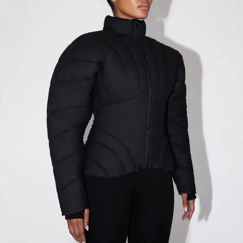 Piumino blu royal alla moda da donna - Cappotto con zip e colletto alla coreana slim fit, capispalla trapuntati caldi invernali, stile streetwear wi