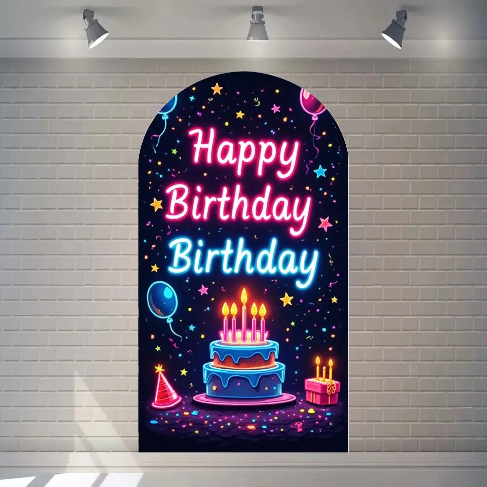 

Украшение на день рождения, арочный фон, ослепительный неоновый фон на день рождения, арка счастливого фона, фон для фото вечеринки