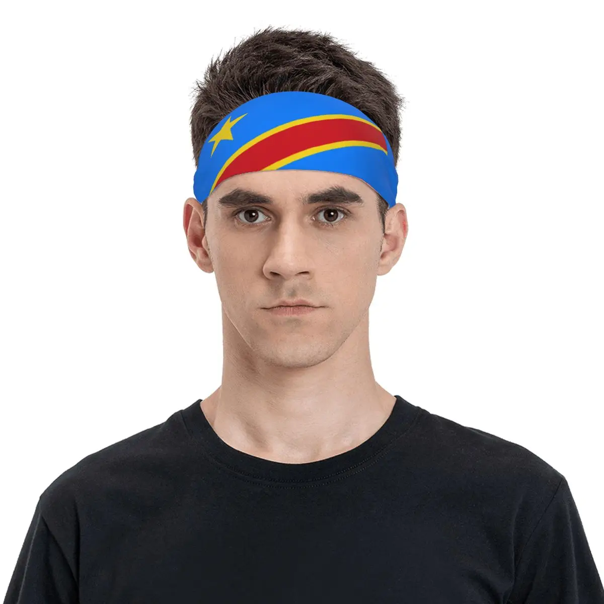 Flag Of Congo Kinshasa Zaire Headband Headwrap Hair Bands Yoga Running Sweatband Sports Safety for Men