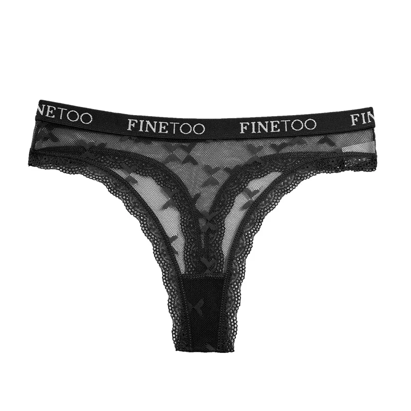 FINETOO Frauen Sexy Spitze Low-Rise Thongs Brief Taille Transparent G-String Damen Nahtlose Dessous Aushöhlen Perspektive T-Back