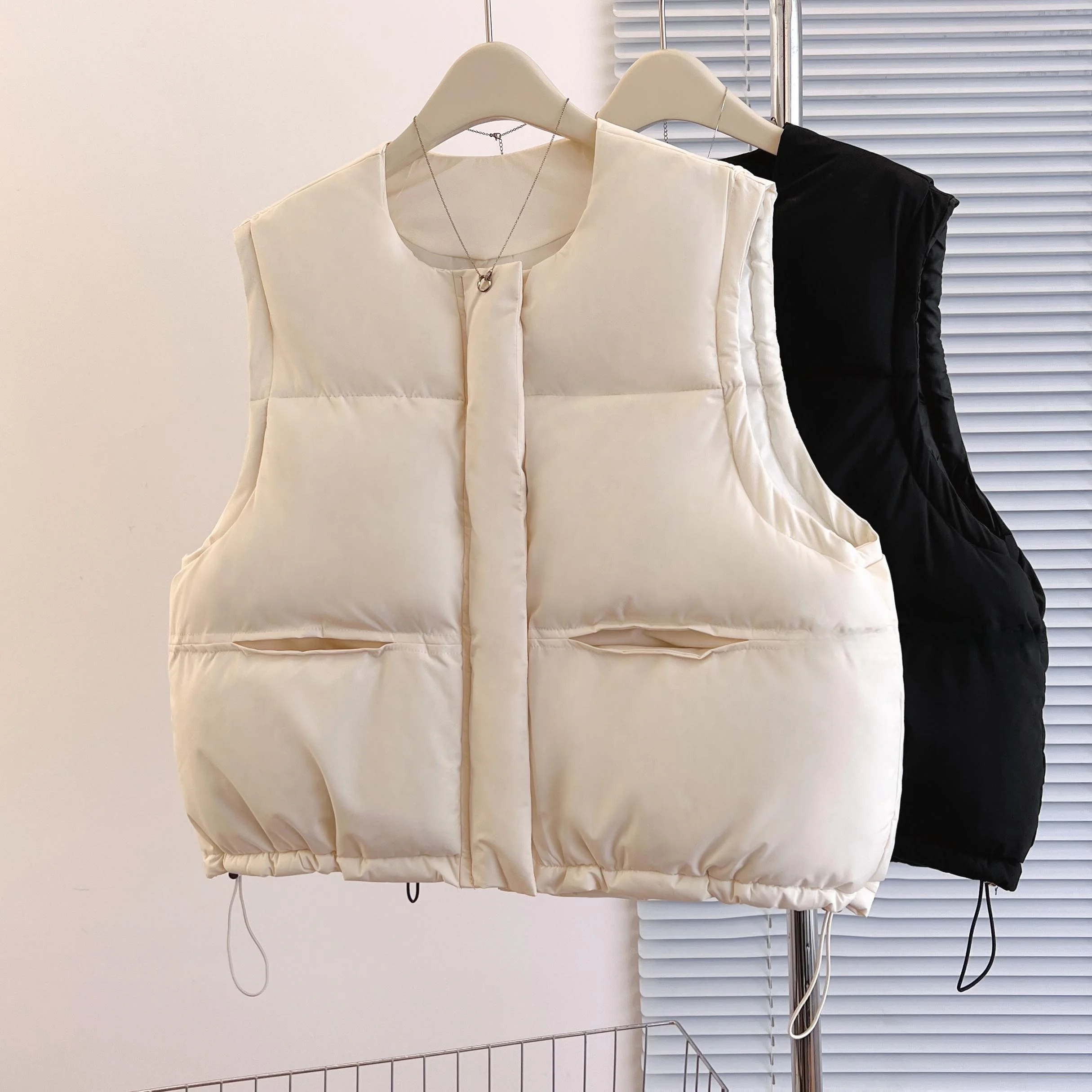 

Loose Thiened Stand Collar down Cotton Vest ort Sle Casual College Sle Vest Women's Faionable Inner Wear Polyester ...