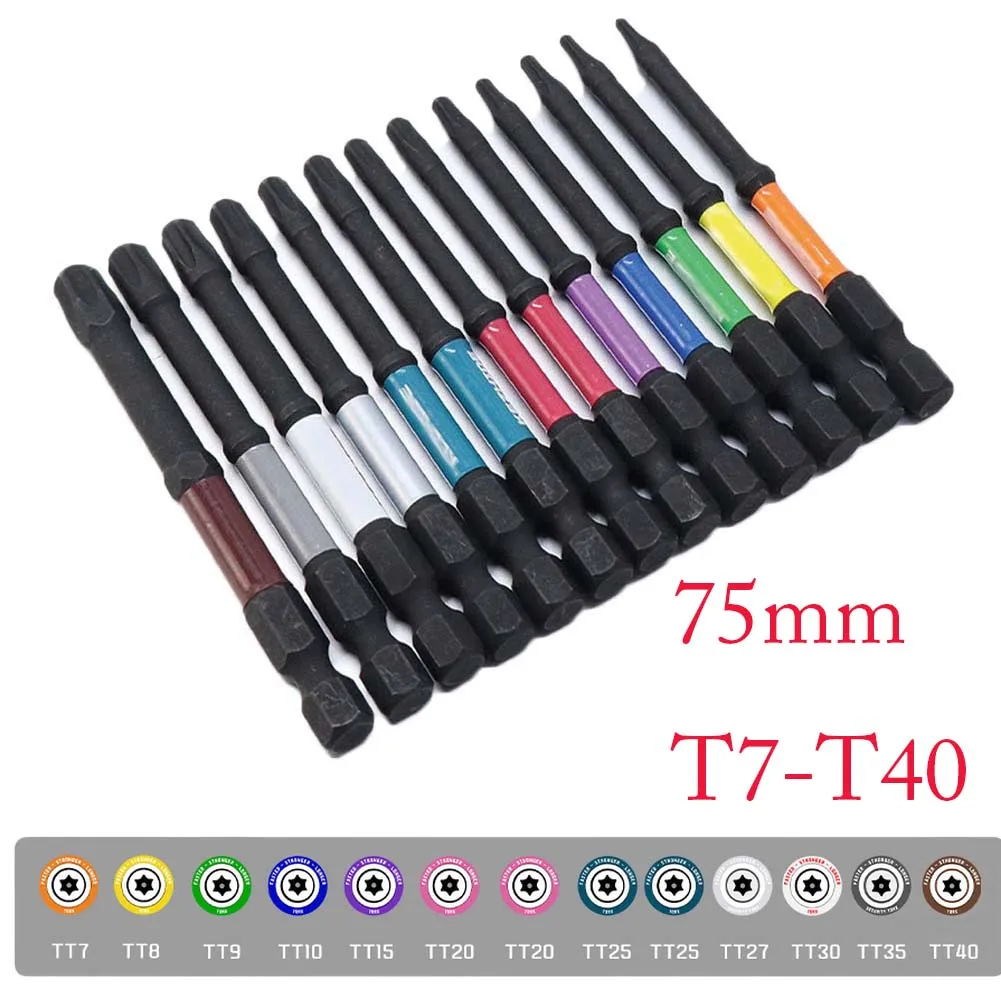13PCS T7-T40 75mm For Torx Screwdriver Bit Impact- Driver For Torx Screwdriver Bits Magnetic Extension Screw Driver