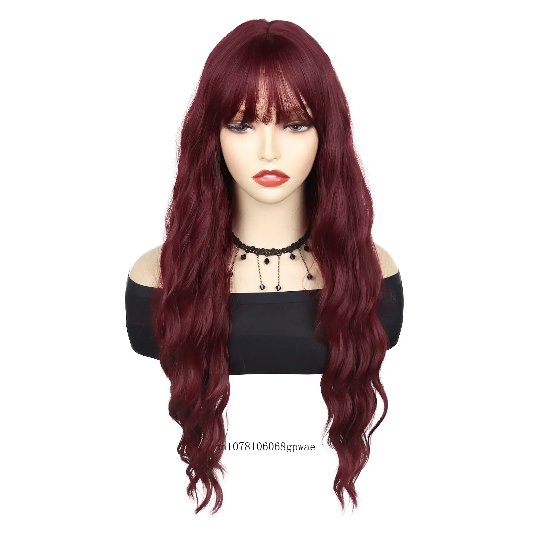 Synthetic Auburn Cosplay Wigs for Women Long Water Wavy Wig with Bangs Lady Female Wigs Costume Party Halloween Masquerade Use