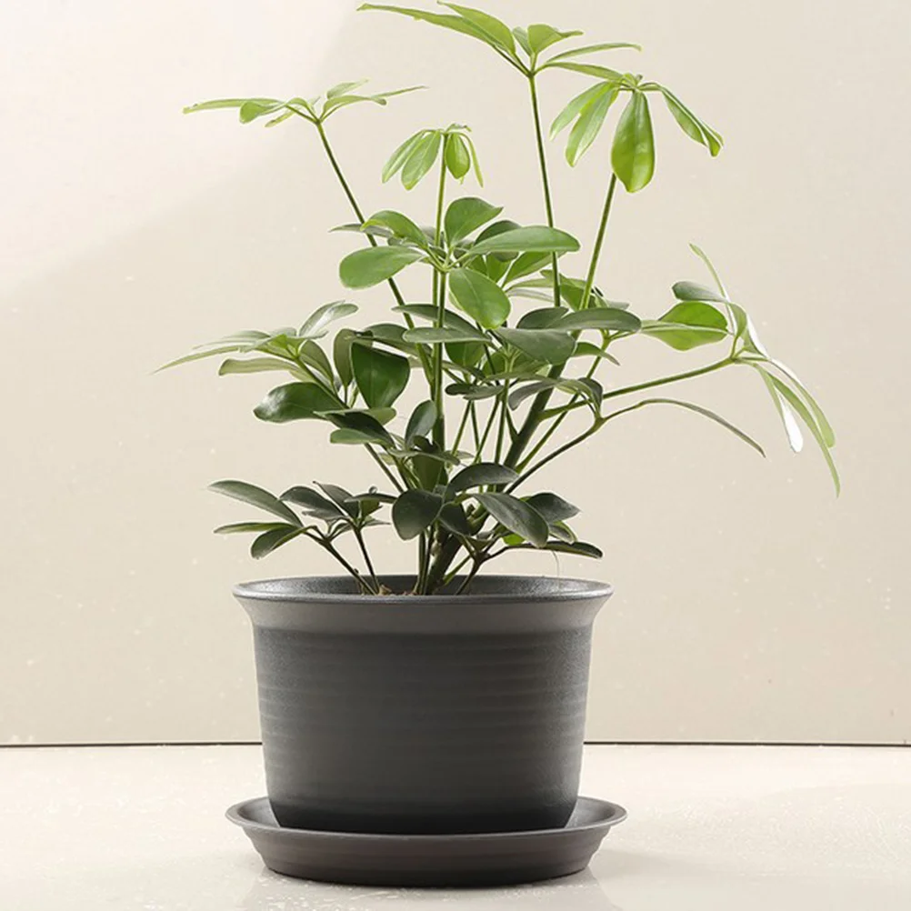 

1pc Plastic Flower Pot Round Simple Design Bonsai Container Gray Black Bow-Knot Decorative Basket Storage Organizer Garden