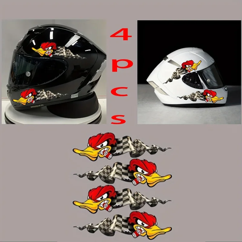 

4PCS Angry Duck Cartoon Motorcycle Stickers Waterproof Motorbike Helmet Fuel Tank Side Panel Scooter Racing Style Vinyl Decals