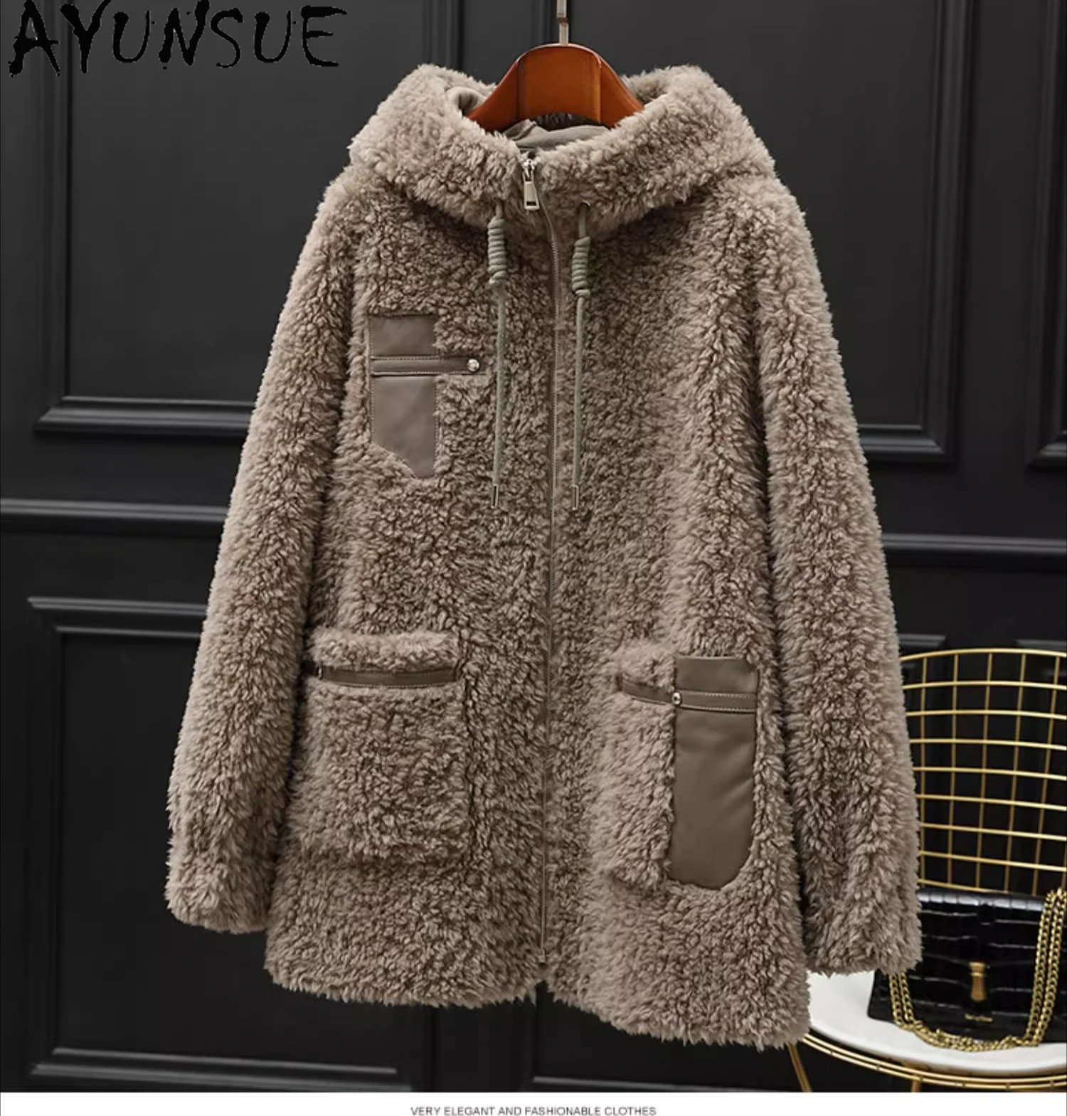 AYUNSUE 양털 자켓 고품질 100% 울 코트 여성용 2025 겨울 여성 의류 양털 혼합 모피 여성용 코트