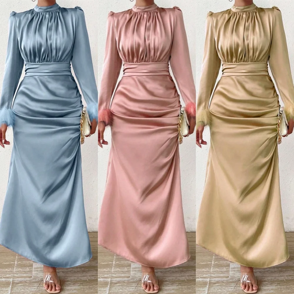 Customized S Feather Ruched Homecoming A-line High Collar Bespoke Occasion Gown Midi Dresses