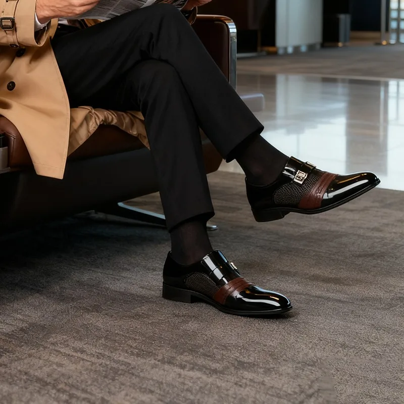 

1pair Business Large Size Men's Leather Shoes Dress Black British Casual Summer Mesh Breathable Men's Shoes Size 39-47