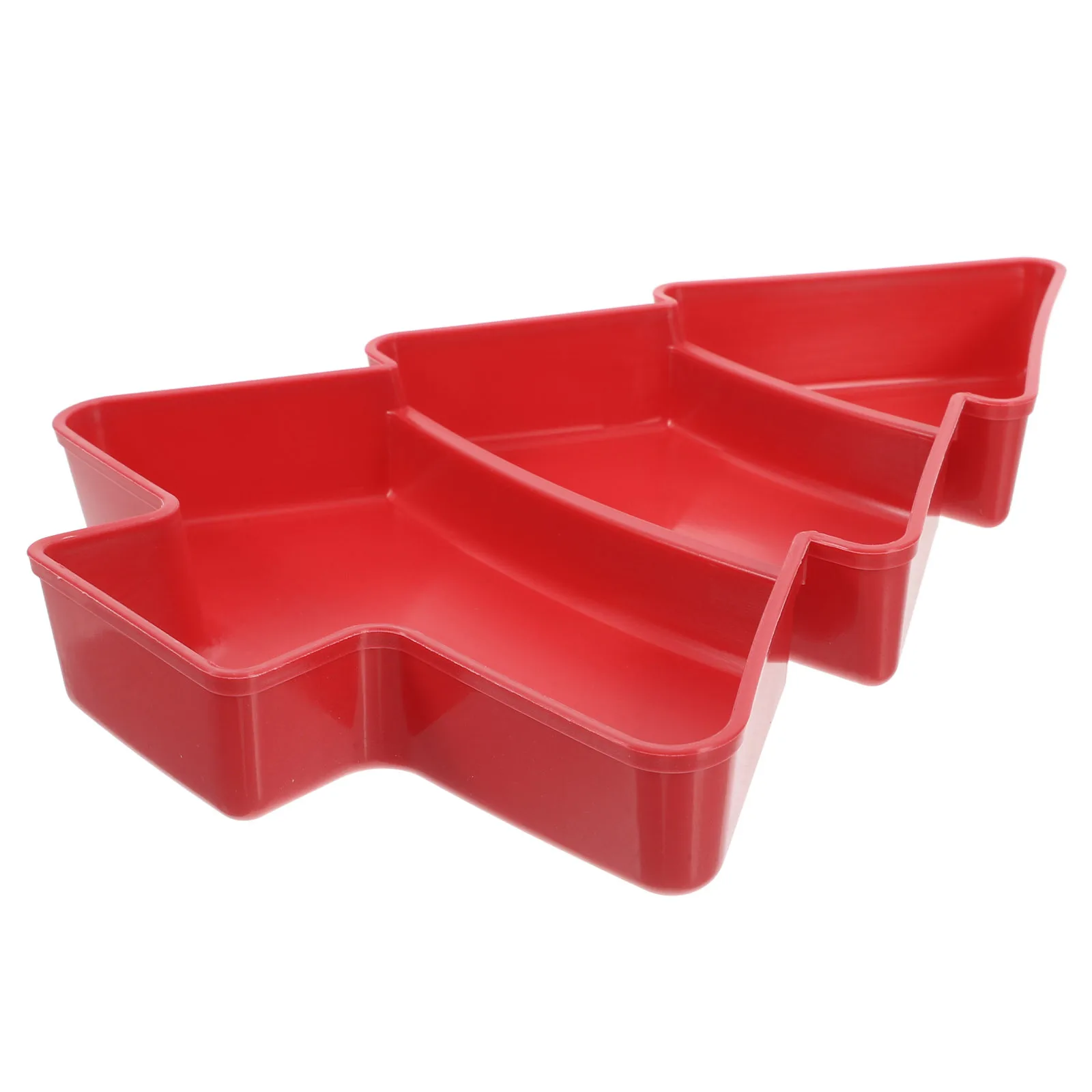 

3-Slot Christmas Tree Shaped Snack Tray Red Plastic Fruit Bowl for Party Favors Holiday Desserts Candy Storage Solution