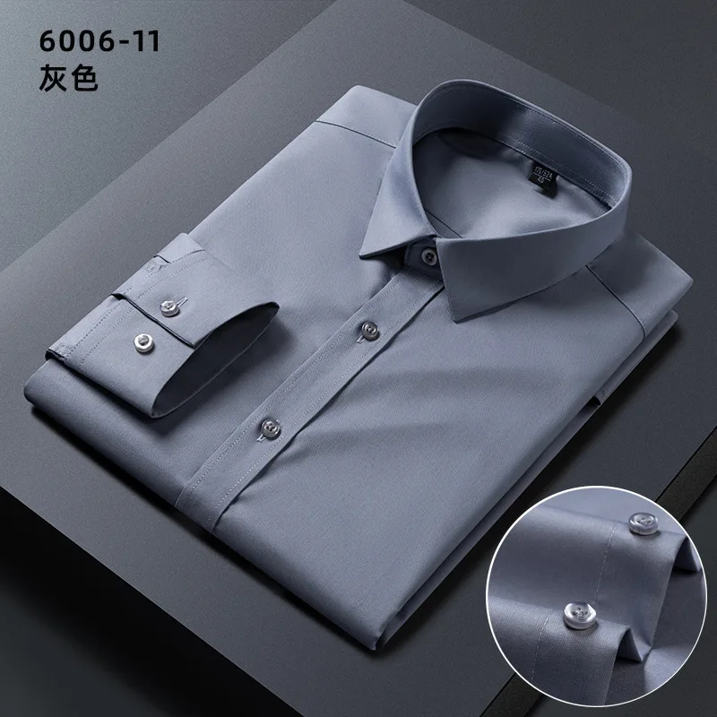 Men\'s shirt long sleeve bamboo fiber high quality spring/summer formal business casual non-ironing slim new solid color