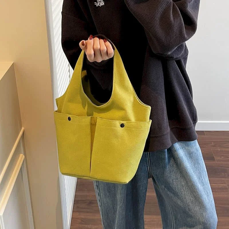 

Холщовые сумки, новинка 2025 года, многоразовые водонепроницаемые сумки, повседневные однотонные дизайнерские вместительные студенческие школьные сумки в японском стиле для женщин