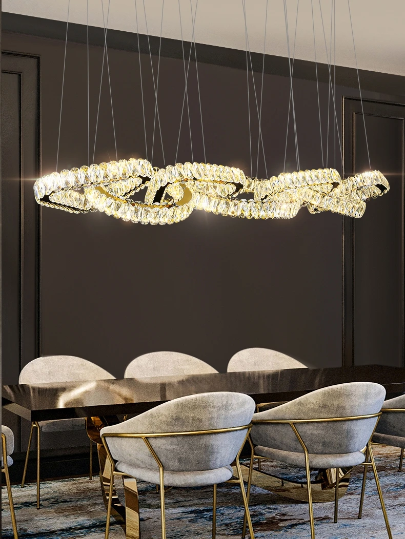 Light Luxury Crystal Chandelier Nordic New Design Sense Creative Ring Living Room Chandelier Modern Villa Restaurant Bar Lamp