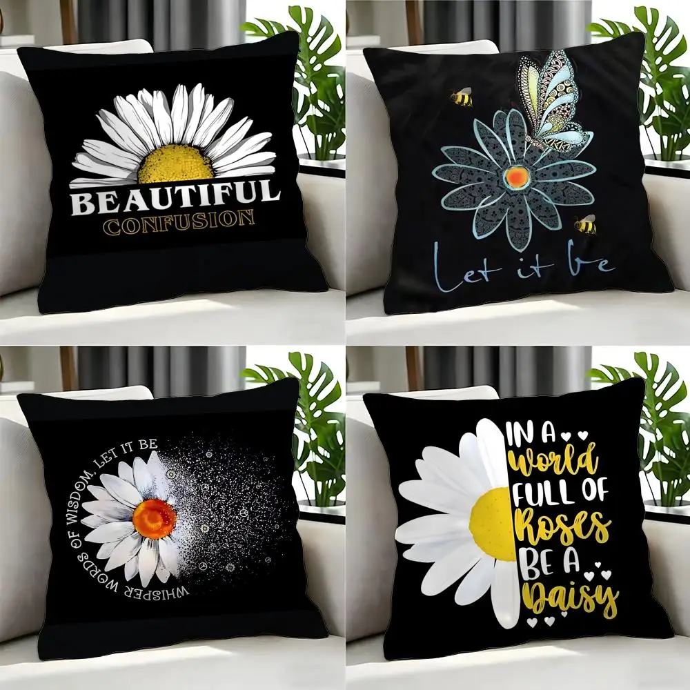 DDaisy Sunflower Inspire Text Cushion Cover Cushion Cover Set 4Pcs 50x50 45x45 40x40 Pillowcase Decorative Sofa Home Decor