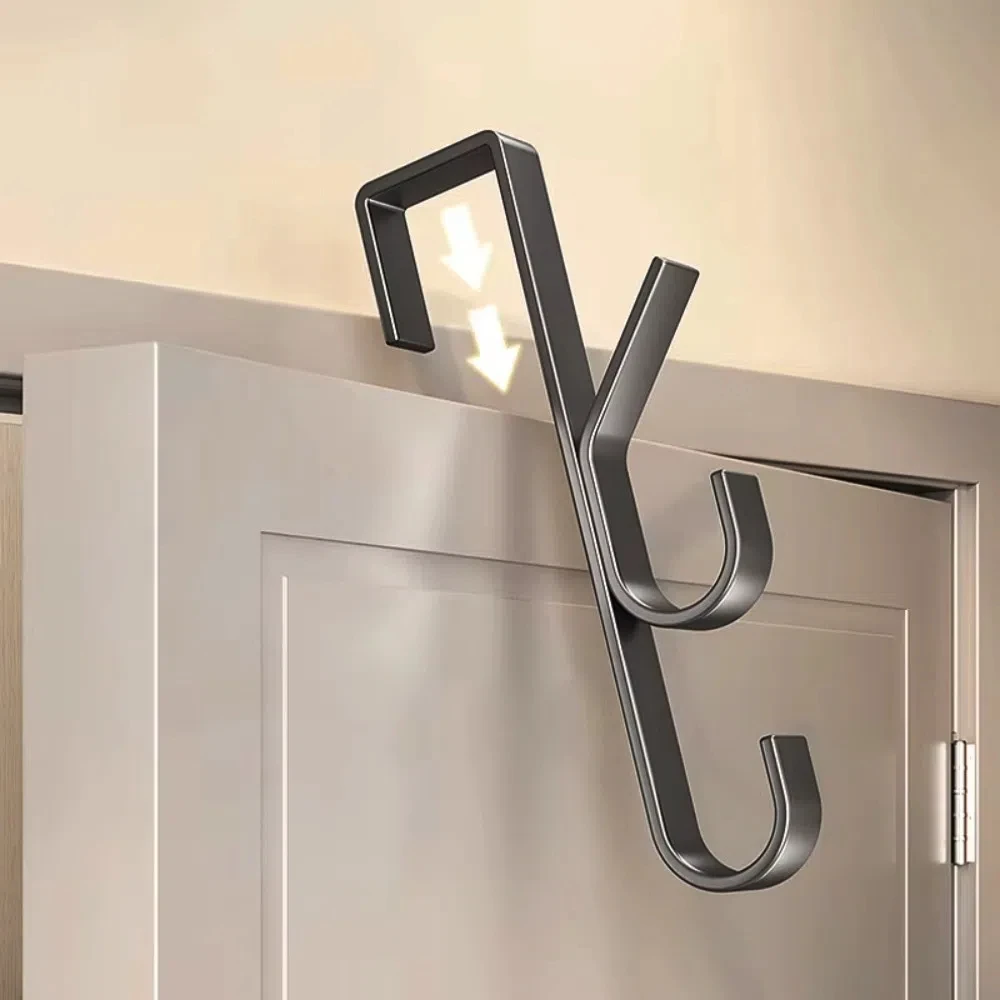 Door Hanging Hook Free-Punch Door Back Type Metal Hook Over The Door Hat Coat Hanger Handbag Storage Rack Bathroom Accessories
